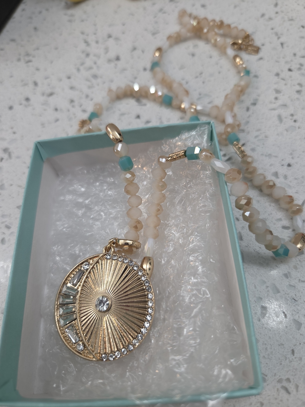 Park Lane Misty Pendant Necklace with Beige and Turquoise Beads
